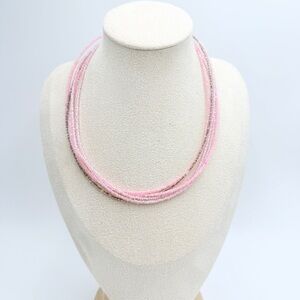 Premier Designs Pink Glass Seed Bead Multi-Strand Necklace Silver Tone